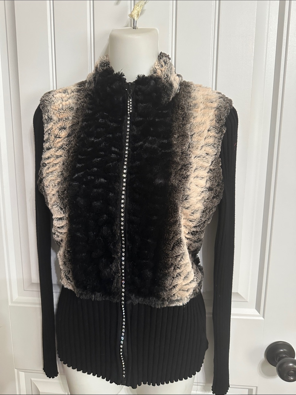 Belldini Small Black Faux Fur Rhinestone Cardigan Gorgeous Appears like New